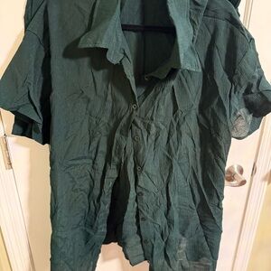 Women's Dark Green Short Sleeve Shirt and Shorts Set